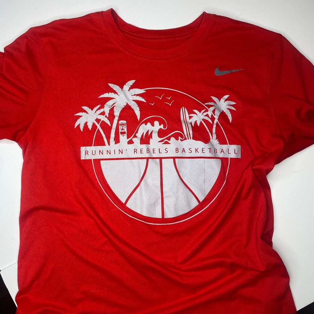 Nike Dri Fit Red Basketball T‎ Shirt Running Rebels Tropical Graphic Men Medium